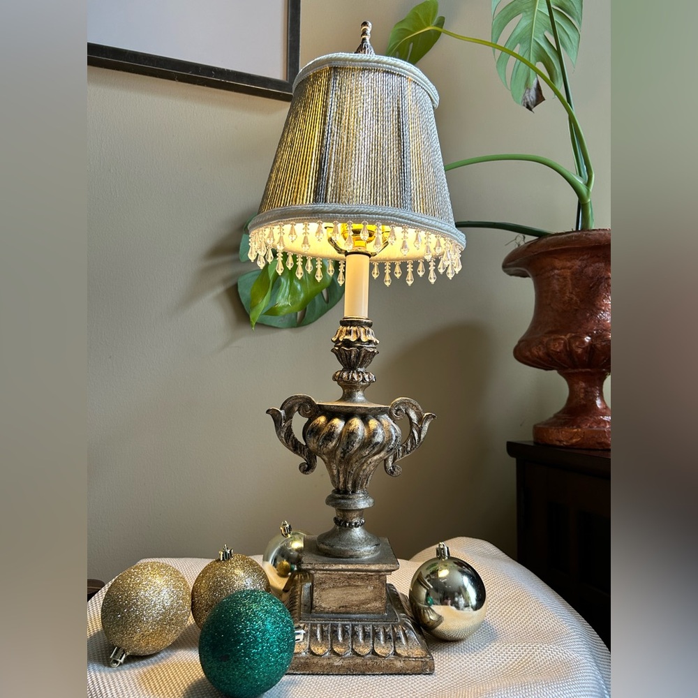 23”h Gold Lamp w/Beaded Shade! - Picture 4 of 4